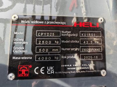 JAPANLIFT LUBOŃ NA SPRZEDAŻ NOWY WÓZEK WIDŁOWY HELI CPYD25-KU1RG3 LPG 2500 kg